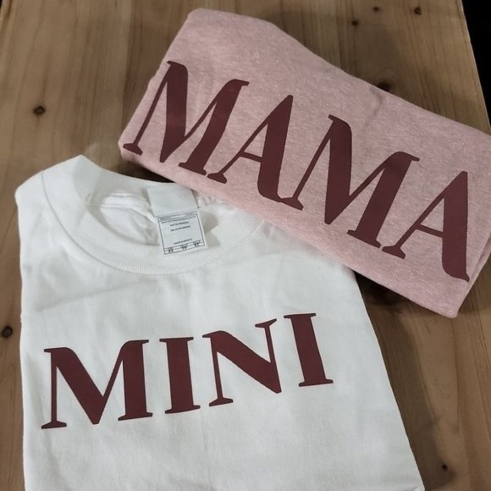 Mama & Mini tshirts Matching set pink and white with reflective vinyl trendy
